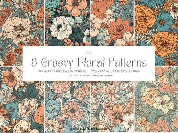 70s Retro Groovy Seamless Floral Pattern Graphics for Editorial