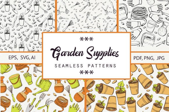 Garden Supplies. Seamless Patterns for Modern Graphics