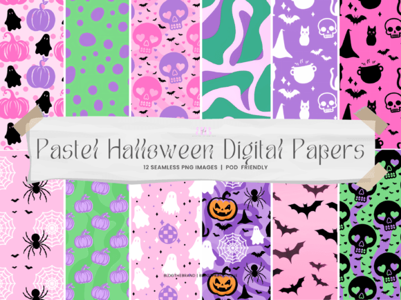 Pastel Halloween Seamless Digital Papers: Graphics & Patterns