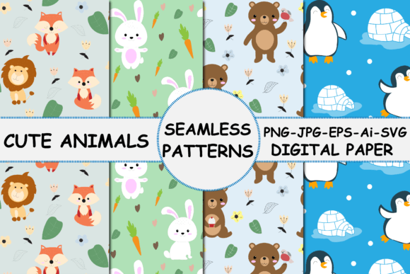 Seamless Patterns Cute Animals for Graphics and Branding