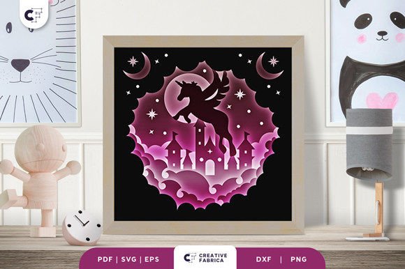Unicorn and the Castle 3D Shadow Box SVG for Fantasy And Fairy Tales
