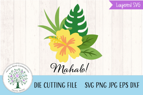 Yellow Hibiscus Flower, Tropical Foliage Graphics for Crafts